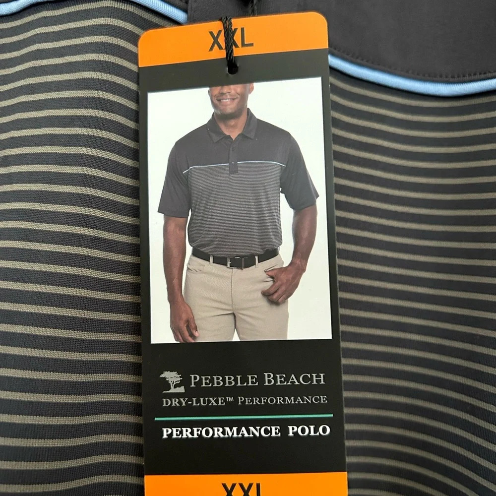 PEBBLE BEACH DRY-LUXE™ PERFORMANCE PERFORMANCE POLO XXL grey NWT - Picture 3 of 10